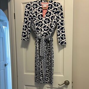 Gretchen Scott Designs Black and White Wrap Midi Dress